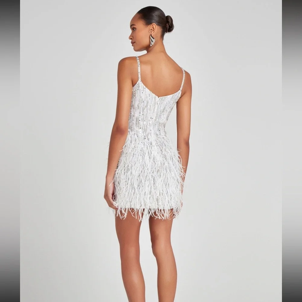 White & silver Sequin and Feather Dress - Picture 4 of 11